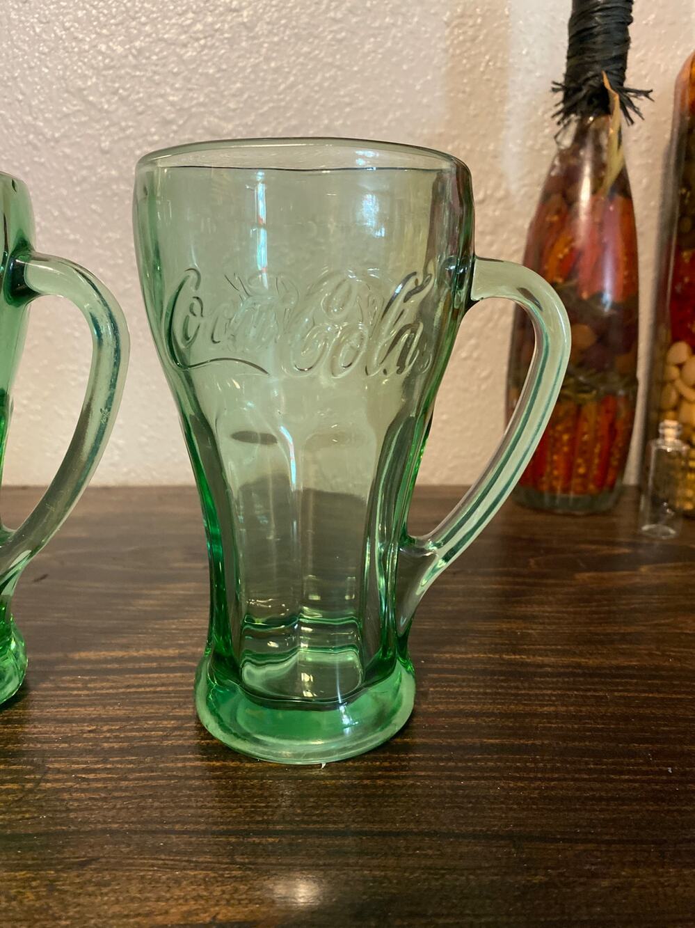Vintage Libby Coca Cola Green Glass Thick Retro Heavy Old Stein Mugs with Handle